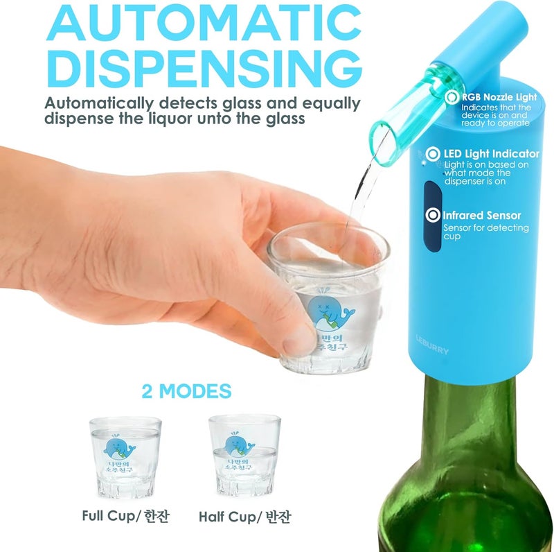 LEBURRY Soju Dispenser - Automatic Soju Shot Dispenser - Hands-Free with 2 Shot Glasses - Food Grade Korean Soju Dispenser with USB-C Chargeable for Home, Outdoor, Party, Bar, K-BBQ - Image 3